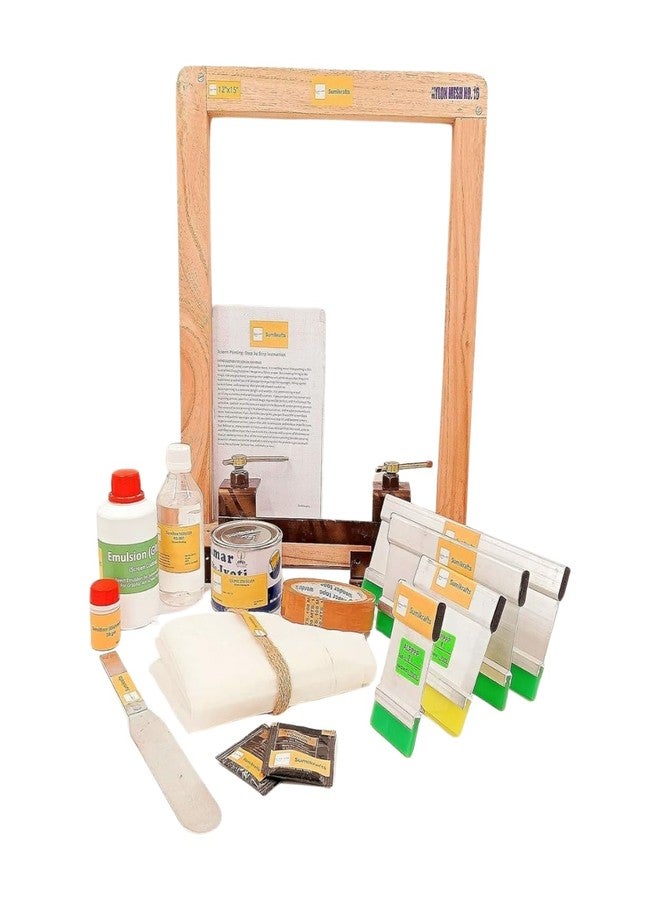 sumikrafts Complete Screen Printing Kit: PVC Silver Ink 250gm + Double Hinge Table Clamps + 8 Black Phosphated Drywall Screws (3.5cm) + Large Screen Frame (12"x15") - Image 1